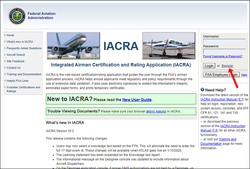 IACRA homepage IACRA homepage